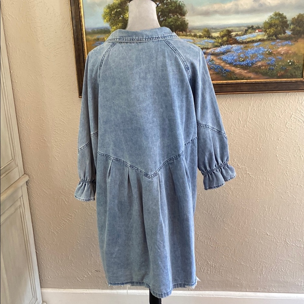Light Wash Denim Shirt Dress - Blue - Picture 6 of 6